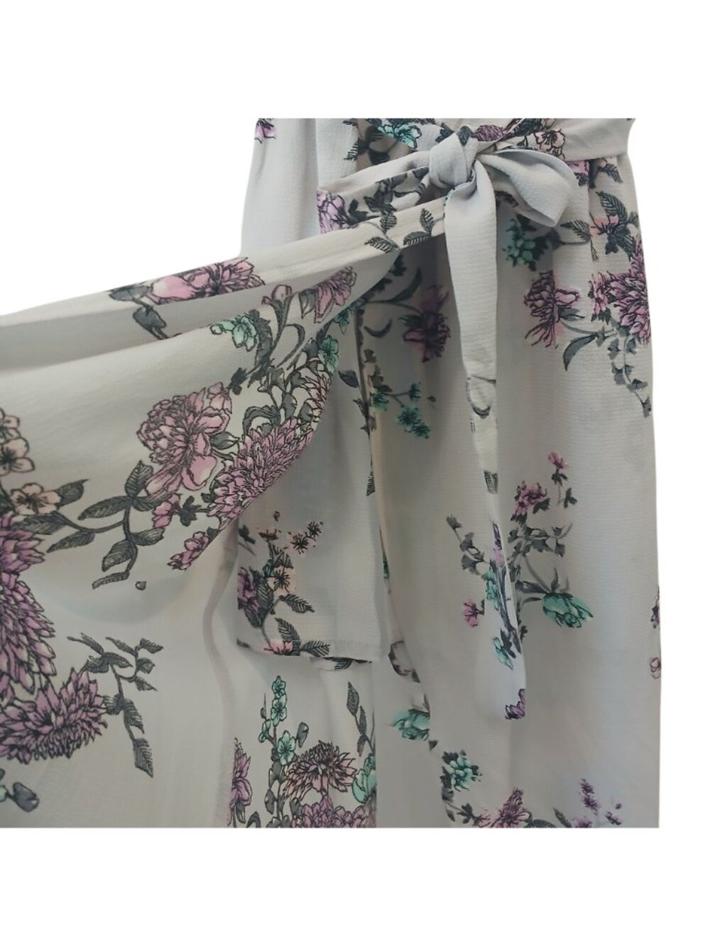 Candies Floral Maxi Romper Sz S Dress Purple V-Neck Belted Flutter Sleeves #H34 - Picture 11 of 13